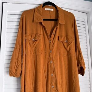 Free People  Oversized Button-Up in Burnt Orange